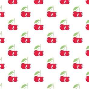 Vivid Red Cherries on White Cute Cherry Pattern