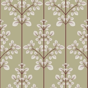 Three Leaves Branches Damask in sage ( medium scale )