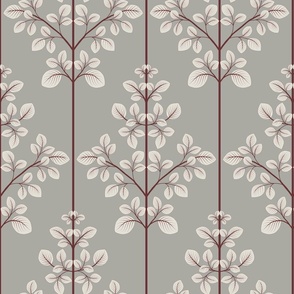 Three Leaves Branches Damask in grey ( medium scale )