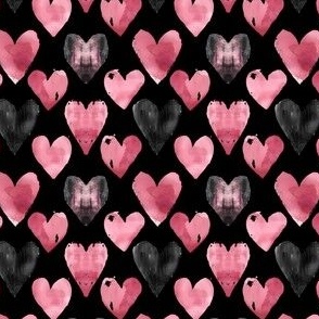 Watercolor Pink & Black Hearts on Black - small