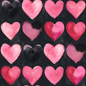 Pink & Black Hearts on Black - medium