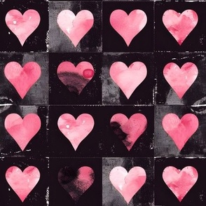 Pink Hearts on Black - medium