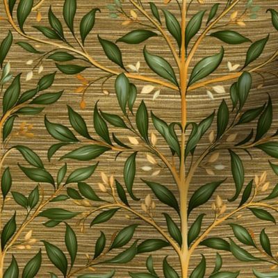 Loving Tree - Forest on  Bronzed/Gold Grasscloth Wallpaper  