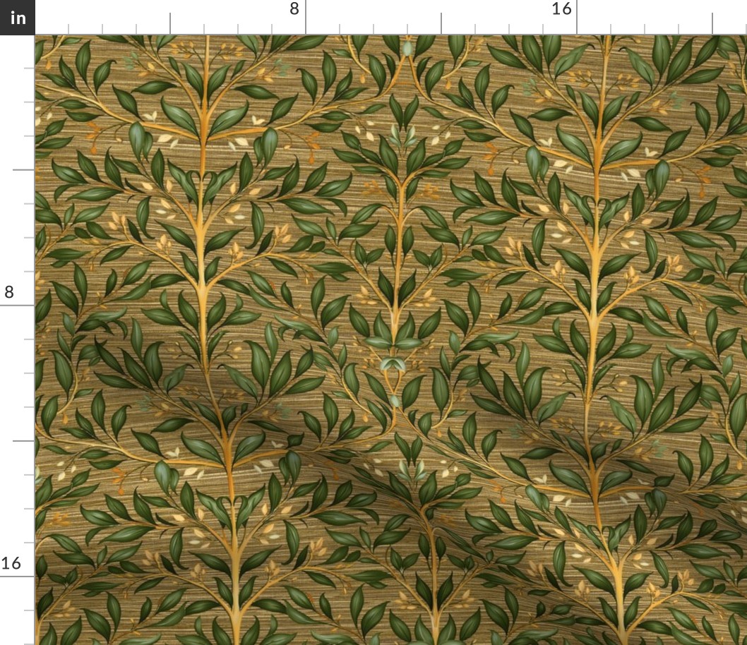 Loving Tree - Forest on  Bronzed/Gold Grasscloth Wallpaper  