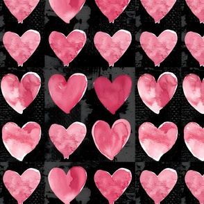 Watercolor Pink Hearts on Black - large