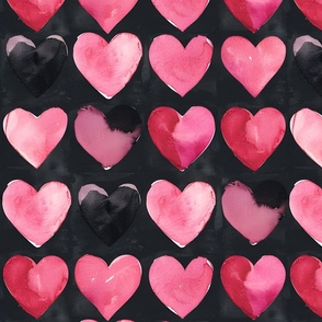 Pink & Black Hearts on Black - large