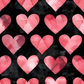 Watercolor Pink Hearts on Black - medium
