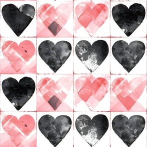 Pink & Black Hearts in Squares - medium