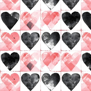 Pink & Black Hearts in Squares - large