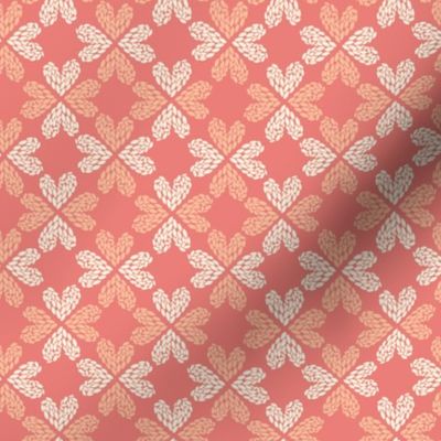 small // valentines day fabric cream and peach fuzz hearts on coral pink