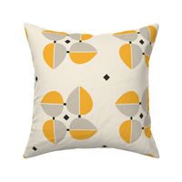 Large | Abstract pattern featuring four tulip-like shapes in grey and yellow