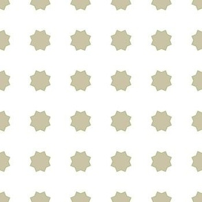 Spanish Tile- Geometric Flowers-Khaki Beige, Green on White Background.
