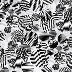 Sketchy Striped Circles Pattern City Black and Grey