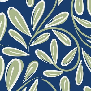 Modern Leaves Large Scale Navy