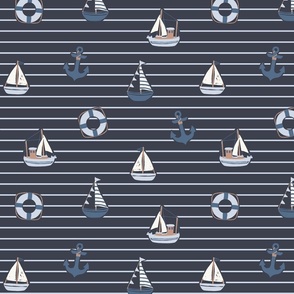 Little Sailor-Boats_Summer Stripe_Medium_Outer Space Navy Blue