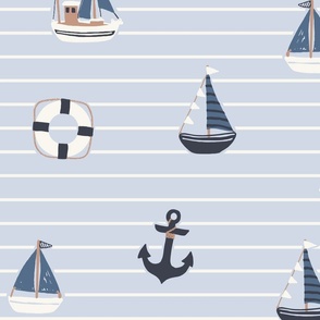 Little Sailor-Boats_Summer Stripe_Large_Cerulean Blue