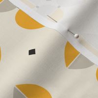 Medium | Abstract design showcasing tulip-like shapes in shades of grey and yellow