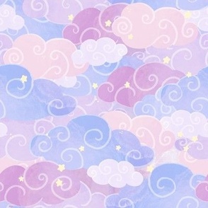 Whimsical Pastel Clouds and Stars Pattern 1