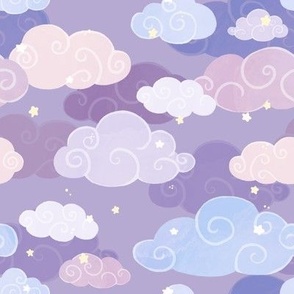 Whimsical Pastel Clouds and Stars Pattern