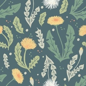 Dandelion Floral Weed Pattern, Dark Green