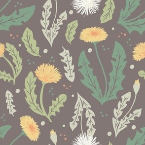 Dandelion Floral Weed Pattern, Brown