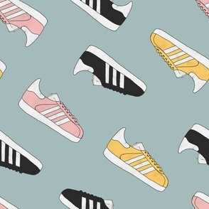 Retro Kicks Sneakers Pattern, Pastel Blue