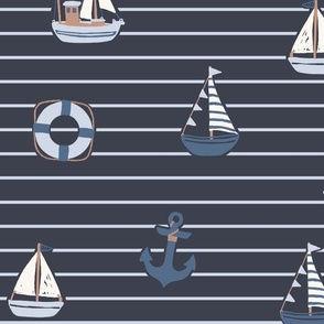 Little Sailor-Boats_Summer Stripe_Large_Outer Space Navy Blue