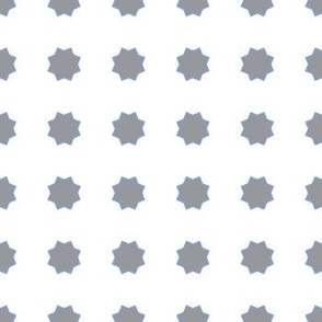 Spanish Tile- Geometric Flowers-Gray and Blue with White Background.