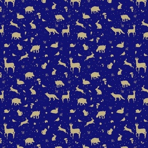 Woodland animals gold silhouettes blue