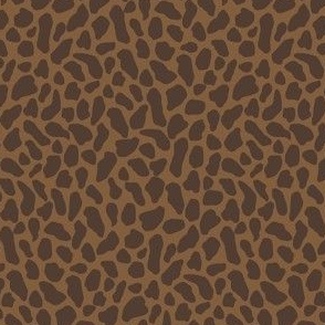Small wild animal print, two color, dark sepia and medium russet browns.
