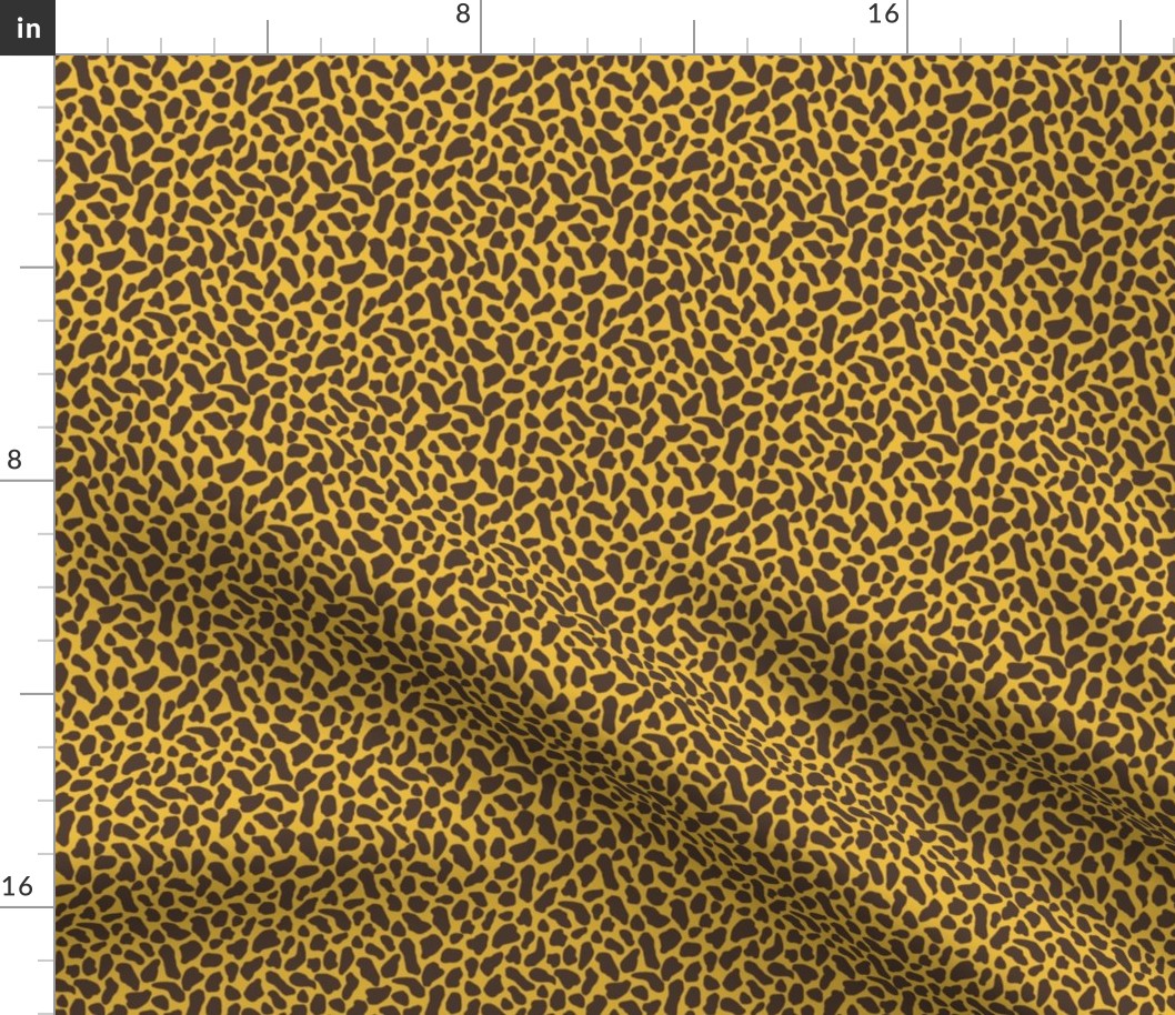 Small wild animal print, two color, dark sepia brown on a saffron yellow ground. 