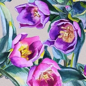 Pink watercolor tulips on light 