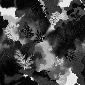 Hand-drawn Watercolor Forest in Grey Black