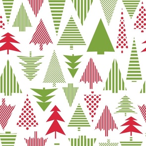 Christmas Trees, Stripes and Dots on white