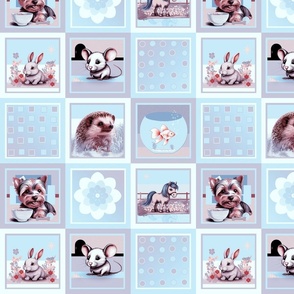 Baby Childrens Animals Patchwork Quilt, Powder Blue Heather Gray, 4 inch 