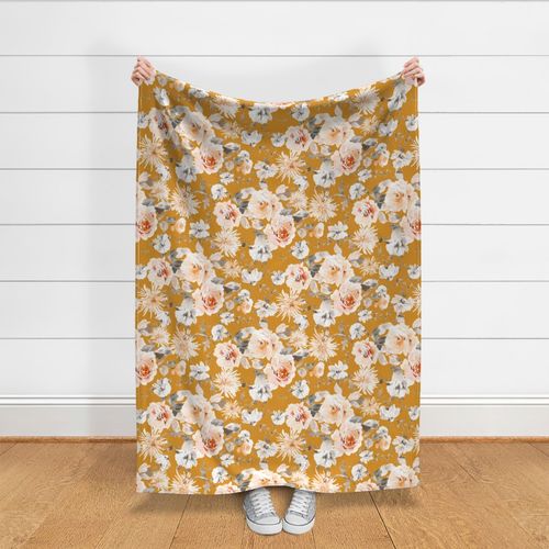 Autumnal Florals Fall Flowers Hand Painted Watercolor_mustard saffron gold_jumbo