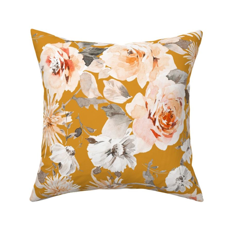 Autumnal Florals Fall Flowers Hand Painted Watercolor_mustard saffron gold_jumbo