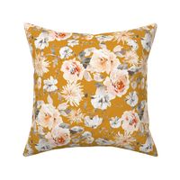 Autumnal Florals Fall Flowers Hand Painted Watercolor_mustard saffron gold_medium