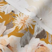 Autumnal Florals Fall Flowers Hand Painted Watercolor_mustard saffron gold_medium