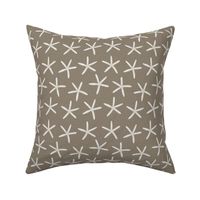 Hand Drawn Watercolor White Sea Stars on Taupe Grey, M