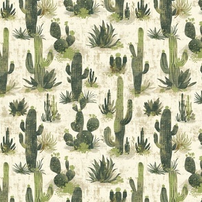 Cactus Succulent Desert Southwest Green Saguaro Woven Western Green Cream Parchment  Western Landscape  Plants Botanical  Prickley Pear Simple