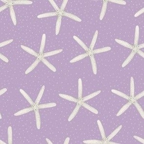 Hand Drawn Watercolor White Sea Stars on Lavender, M