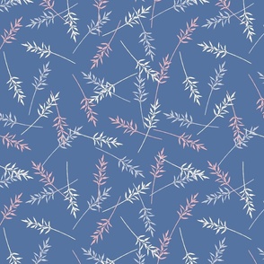 Spear Grass Field Hand Drawn Botanical Tossed Design Bedding Wallpaper_blue cornflower serenity rose pink white grass_medium