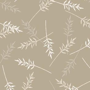 Spear Grass Field Hand Drawn Botanical Tossed Design Bedding Wallpaper_ecru tan khaki sand neutral_jumbo