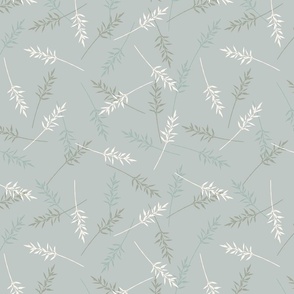 Spear Grass Field Hand Drawn Botanical Tossed Design Bedding Wallpaper_teal verdigris celadon grass green neutral earthy_medium