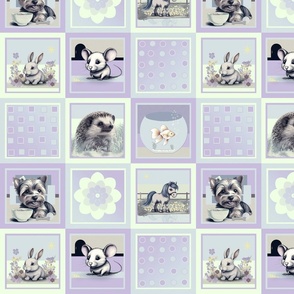 Baby Childrens Animals Patchwork Quilt, Lilac Soft Mint, 4 inch 