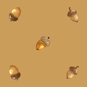 LARGE Scale - Watercolor Acorns on Gold Background