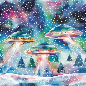 Waterclor Fantastical UFOs /  Upholstery Fabric / Wallpaper / Space Home Decor