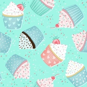 Sweet Cupcakes & Sprinkles pattern, Mint Green