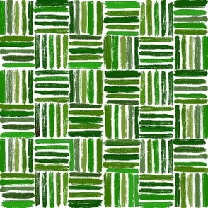 Green Hand-drawn basketweave pattern with rustic striped design.  Medium sized pattern for quilting projects